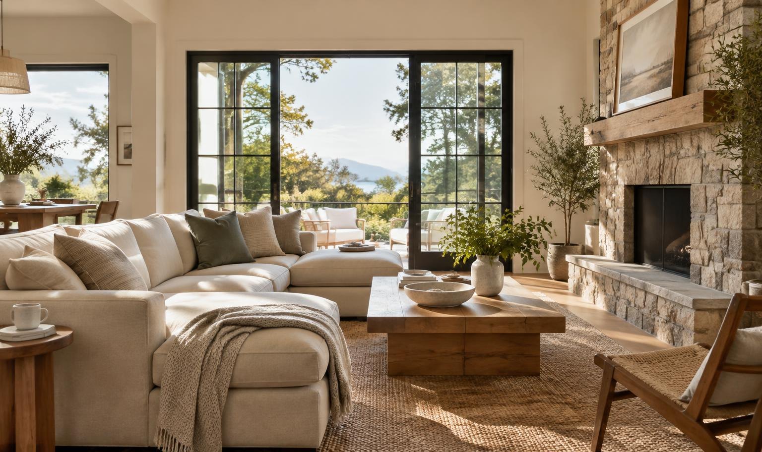 Naturally lit, freshly cleaned living room