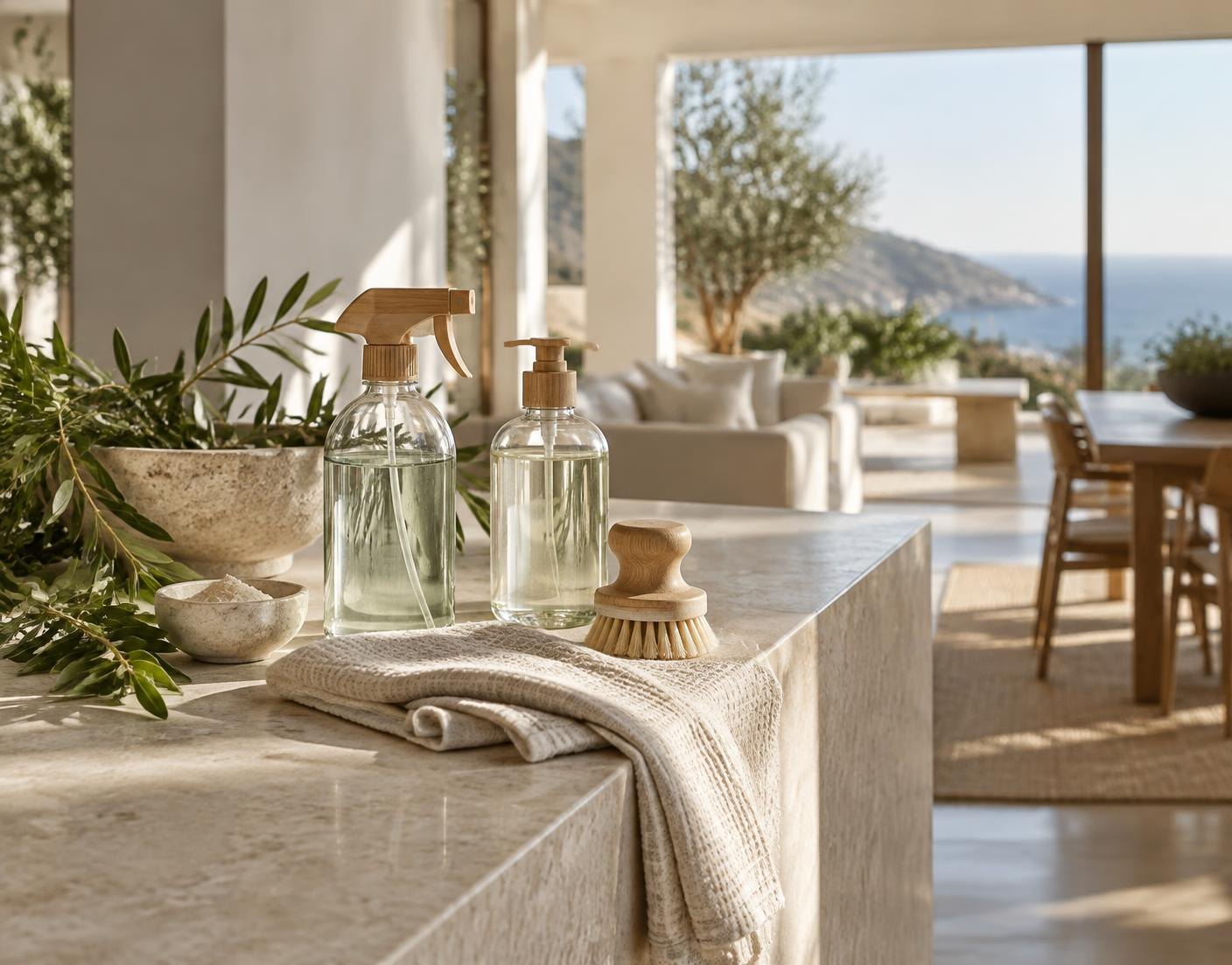 Eco-conscious cleaning essentials in a naturally lit home